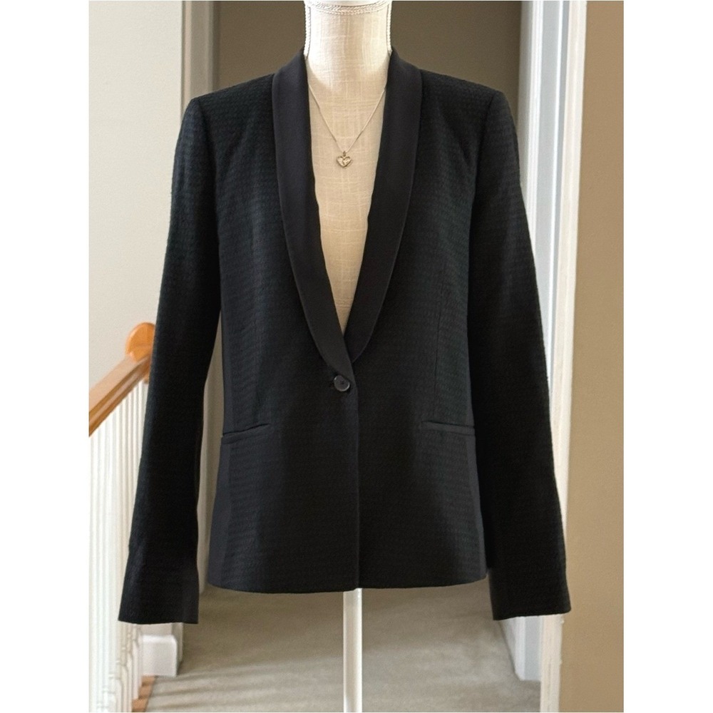 Vince Black Textured Jacquard Shawl Lapel Tuxedo Blazer Jacket Size 10